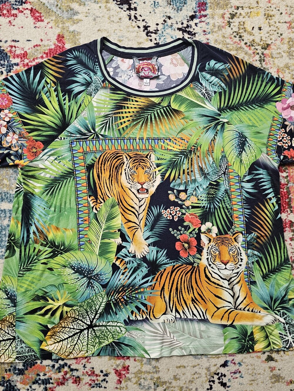 Johnny Was Janie Favorite Raglan Tee Tigers Wildlife Top Shirt Women's Size 1X